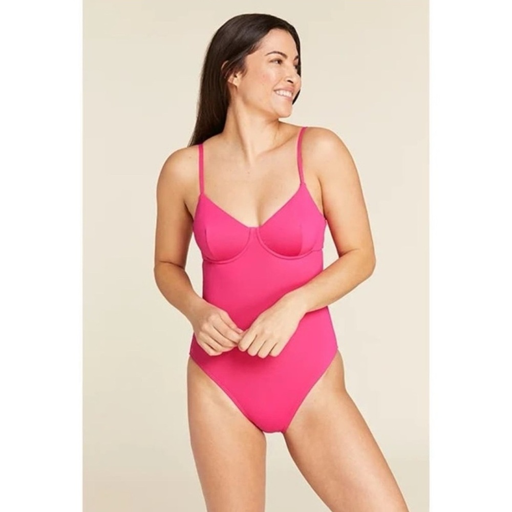 Andie Swim The Bermuda One Piece Swimsuit, Hibiscus Pink, Small Vibrant Anthro
